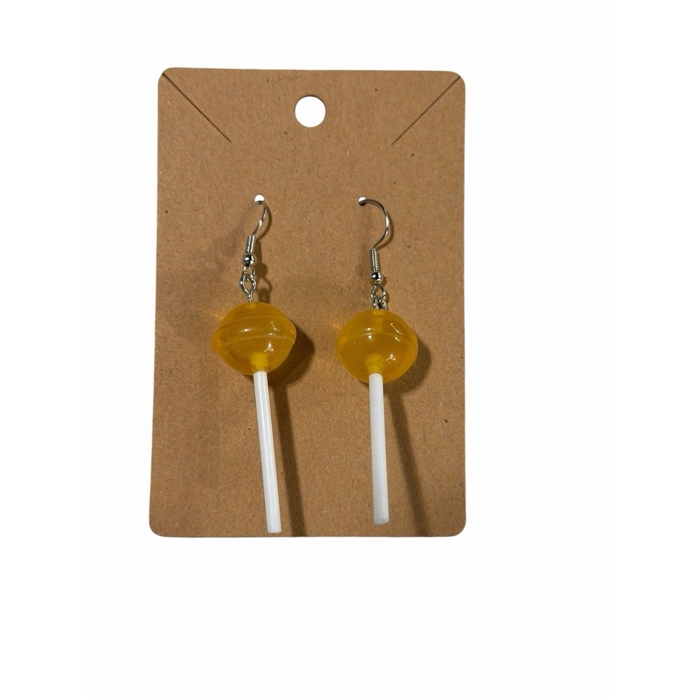 Yellow Lollipop Drop Earrings Handmade‎ Resin Candy Suckers Kitsch Kidcore